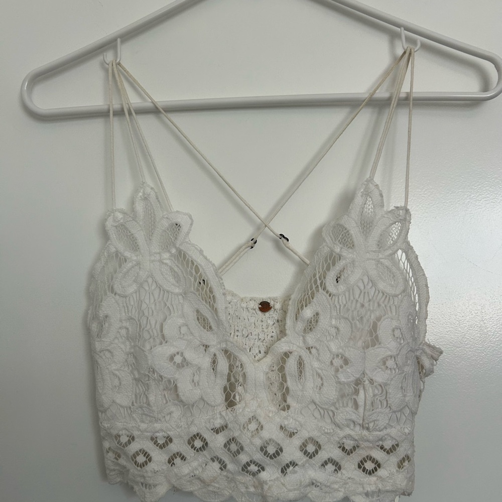 Free People One Adella White Lace Crochet Bralette Crop Top size small boho